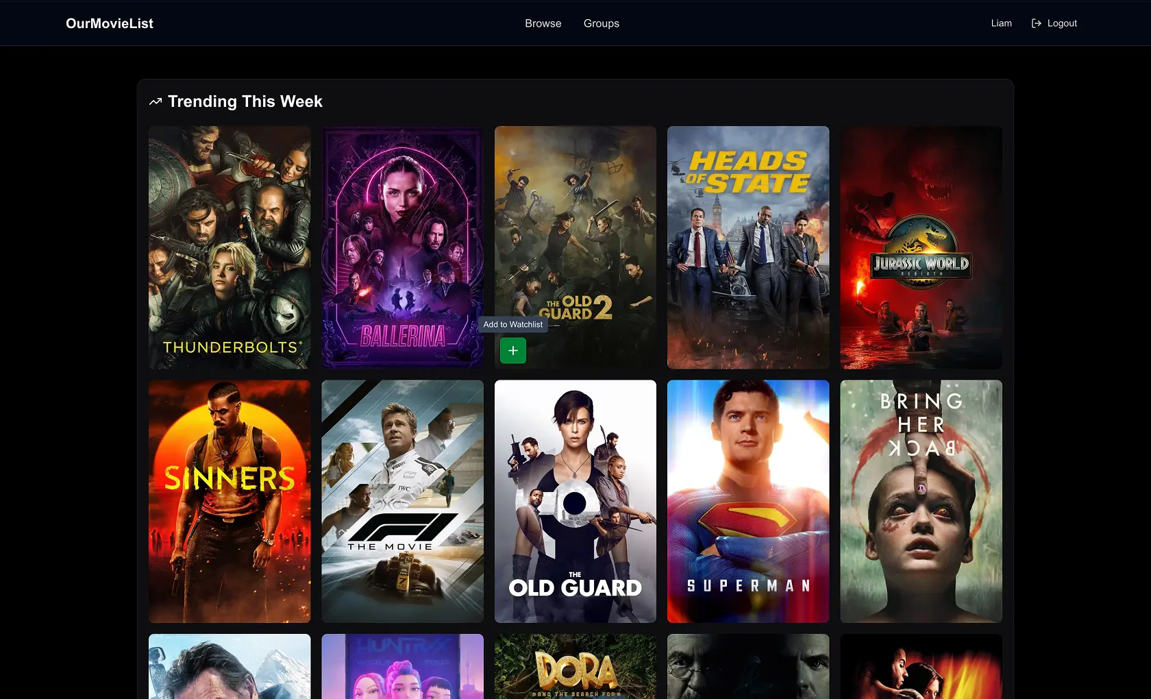 OurMovieList Home Page